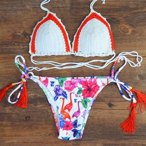crochet thong bikini 2018 new vintage brazilian swimwear female sexy