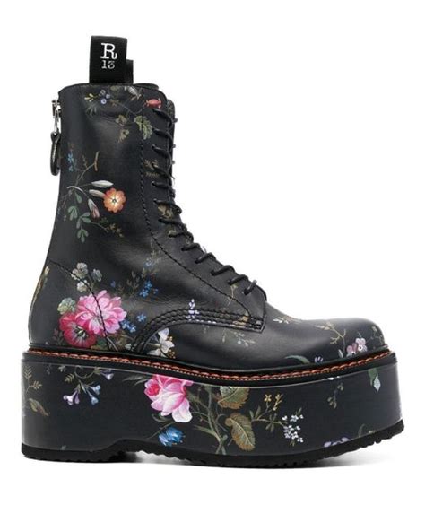 leather floral print platform lace  boots  black lyst