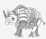 Pages Coloring Zentangle Adult Rhino Animal Animals Drawing Efie Patterns Intricate Colouring Goes Ben Kwoks Visit Steampunk Color Doodle Rhinoceros sketch template