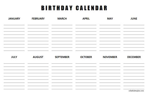 Printable Birthday Calendar Template Birthday