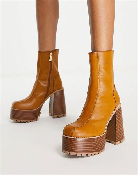 asos design emotive enkellaarzen met plateauzool en hoge hak  bruin asos boots brown