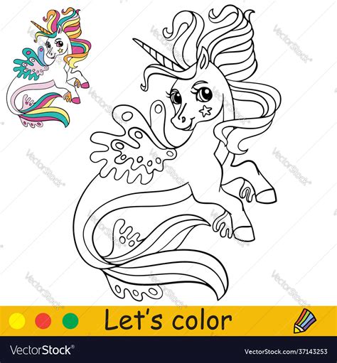 cartoon sea unicorn coloring  kids royalty  vector