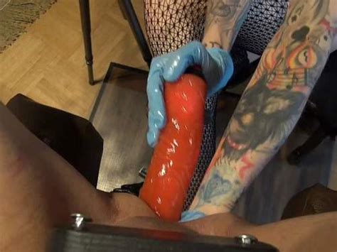 femdom tattooed mistress penetration huge rubber dildo and fist in ass her slave dildo porn