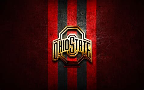 wallpapers ohio state buckeyes golden logo ncaa red metal background american