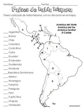 mapa paises de habla hispana  educative teaching ideas tpt