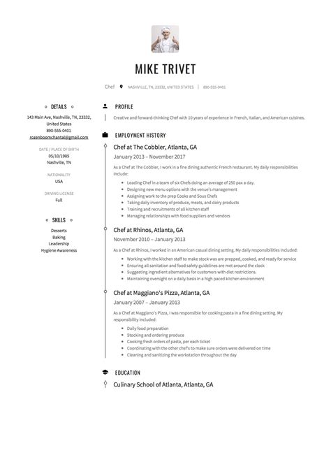 chef resume template