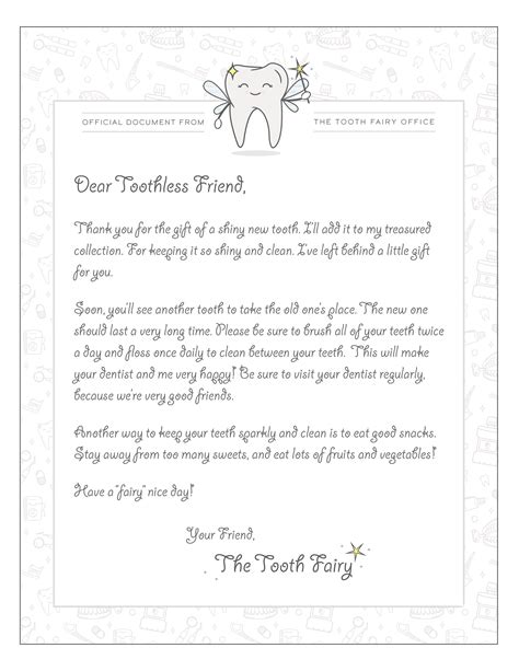 tooth fairy letter  printable printable templates