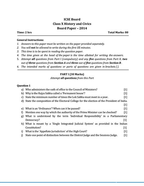 Download Icse Sample Question Papers For Class 10 History And Civics