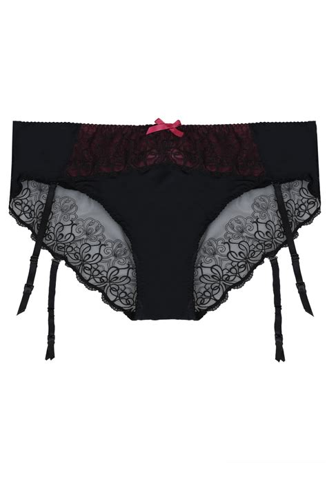 black and dark pink embroidered briefs with detachable suspender plus size 14 to 30