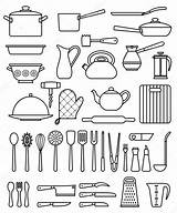 Kitchen Utensils Silhouette Set Cookware Illustration Stock Vector Icons Collection Depositphotos sketch template