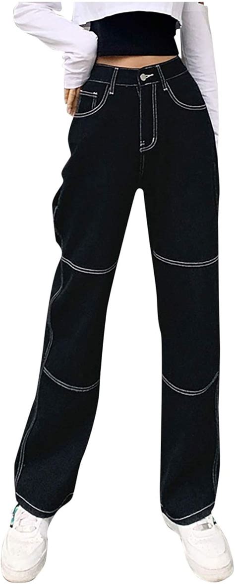 Cocila Women S Punk Black Baggy Jeans High Waist Cargo Trousers Retro