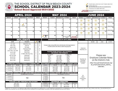 palm beach county school calendar