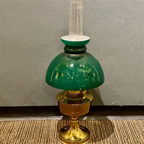 mid  century oil lamp  green glass shade antique lighting hemswell antique centres