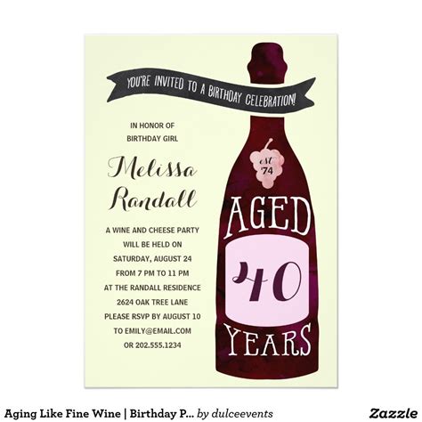 Aging Like Fine Wine Birthday Party 5x7 Paper Invitation Card