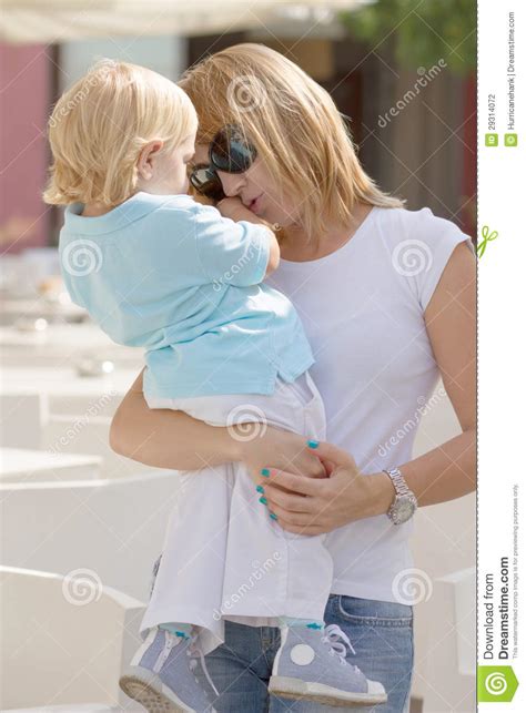 Mom And Her Cute Little Blond Son Stock Image