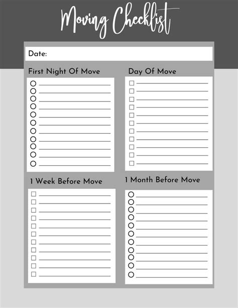 moving checklist  printable moving checklist planner schedule