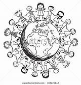 Around Children Coloring Hands Pages Globe Multicultural Stock Clipart Doodle Crafts Color Vector Kids Template Getcolorings Shutterstock sketch template