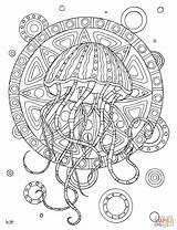 Coloring Pages Jellyfish Tribal Adults Pattern Printable Coloriage Adulte Color Print Book Awesome Drawing sketch template