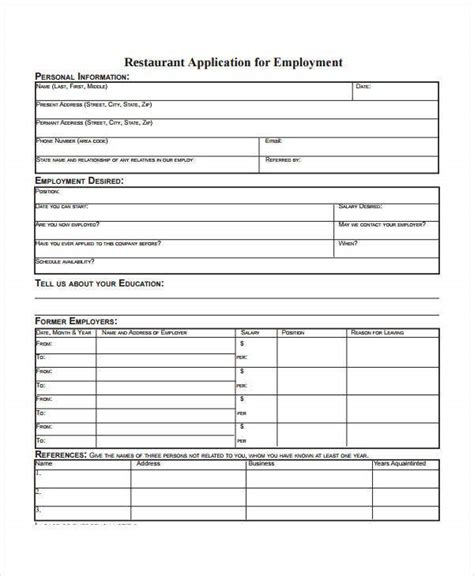 Generic Employment Application Template 8 Free Pdf Documents