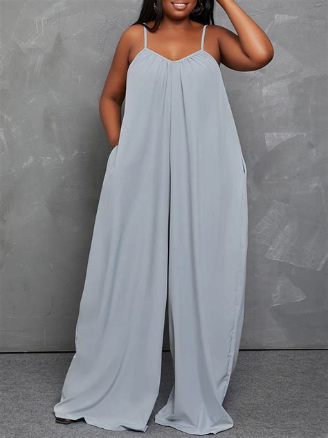 plus size strappy sleeveless wide leg jumpsuits