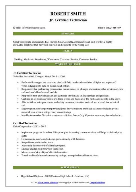 certified technician resume samples qwikresume