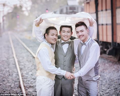 three gay thai men tie the knot in fairytale ceremony