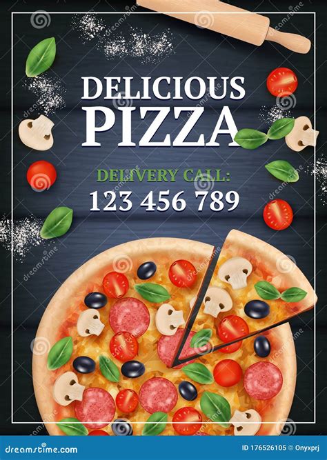 pizza ads poster sliced delicious tasty traditional italian food  vegetables  meal