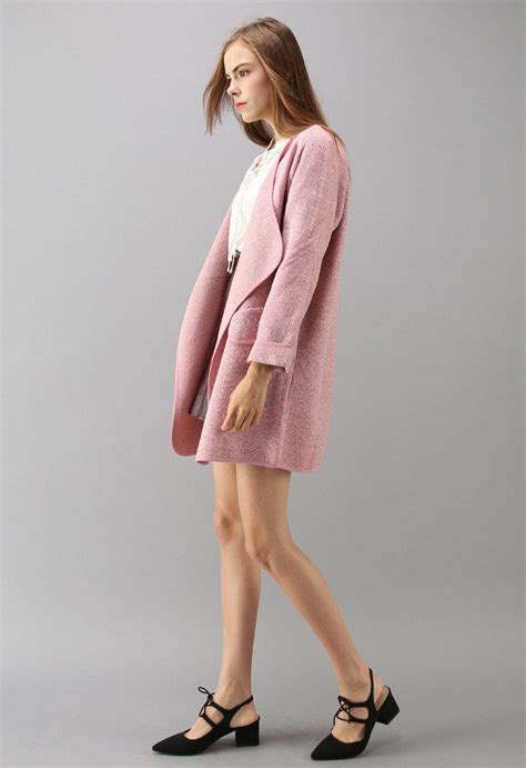 knitted open coat  pink