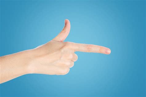 pointing finger   blue background hand show direction gesture