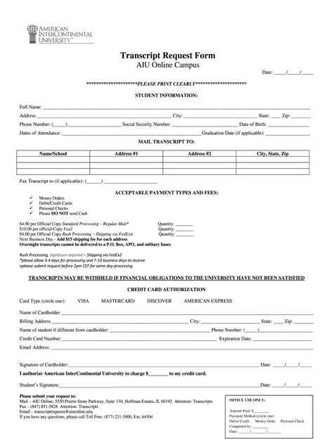 Aiu Transcript Request Form Fill Out And Sign Printable Pdf Template