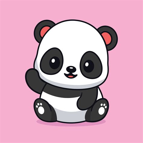 cute kawaii baby panda sitting raising hand cartoon character vector