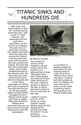 titanic newspaper report teaching resources