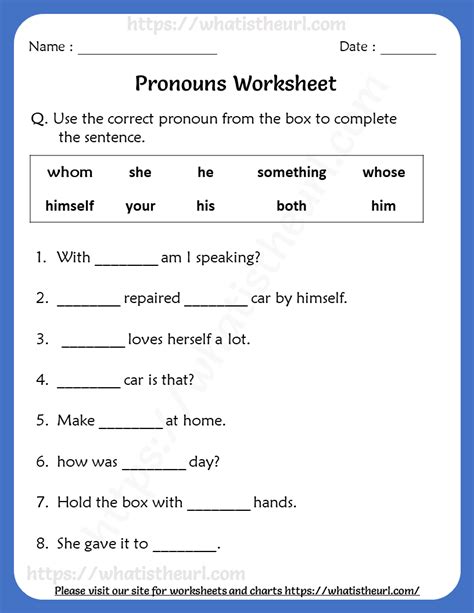 pronouns worksheet  grade   home teacher