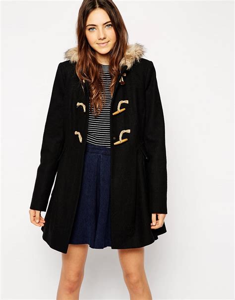 asos asos faux fur hooded duffle coat  asos