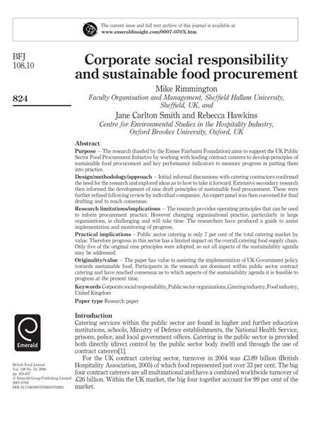 Pdf Corporate Social Responsibility And Sustainable Food