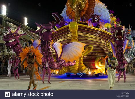 Woman Leads Colourful Float During Carnival Parade Rio De
