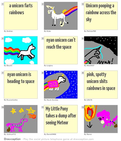 a unicorn farts rainbows drawception
