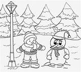 Winter Drawing Easy Landscape Scenery Coloring Pages Printable Season Clipart Outline Drawings Christmas Scene Clip Kids Snow Snowman Seasons Color sketch template