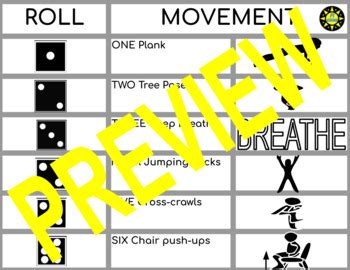 roll  movement break  printable break cards  pt karma tpt