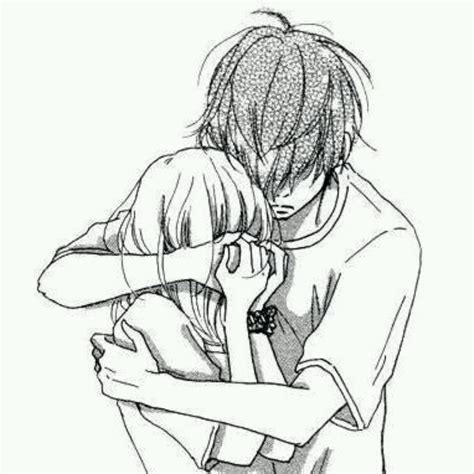 anime sad love drawing drawings  boy  girl hugging