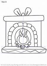 Fireplace Christmas Draw Step Drawing Tutorials sketch template