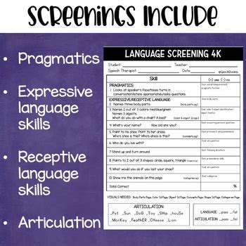 quick articulation screener  speech language screenings ages
