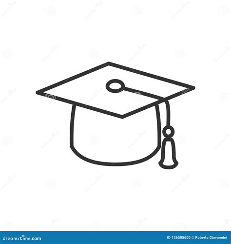 graduation hat outline flat icon  white stock vector illustration