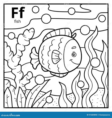 coloring book colorless alphabet letter  fish stock vector