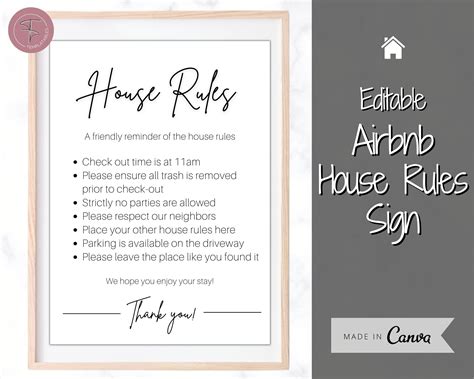 editable airbnb sign house rules template checklist airbnb etsy australia
