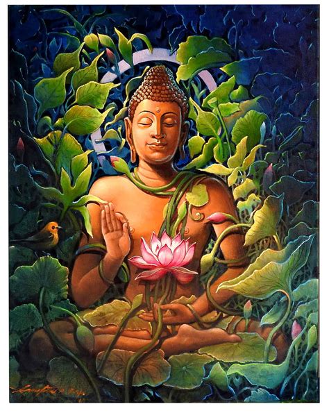 buy buddha painting  oil  canvas  gautam partho roy indigalleria
