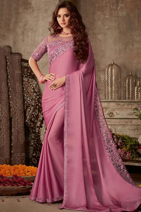 buy pink designer silk saree    diva