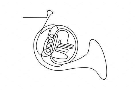continuous  drawing french horn pre designed vector graphics creative market