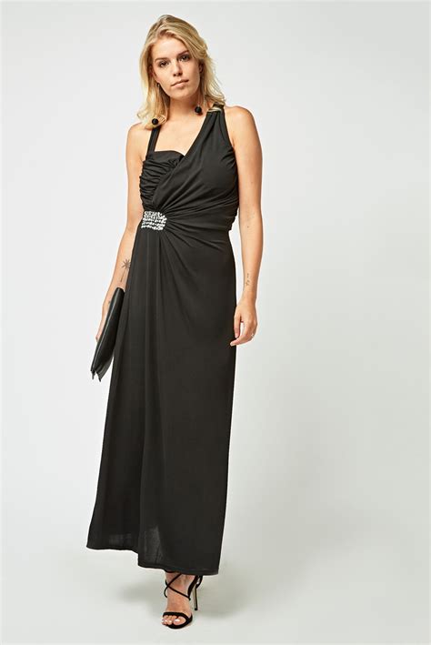ruched detailed side maxi dress black just £5