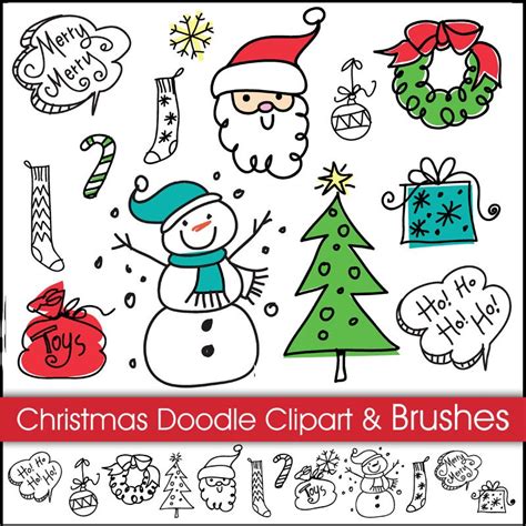 christmas doodles digital clipart  brushes  colorsonpaper